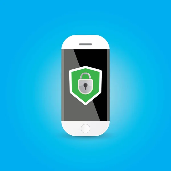 Bildschirm für mobile Sicherheits-App mit Schild und Schloss — Stockvektor