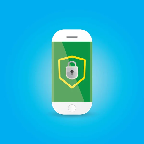 Bildschirm für mobile Sicherheits-App mit Schild und Schloss — Stockvektor