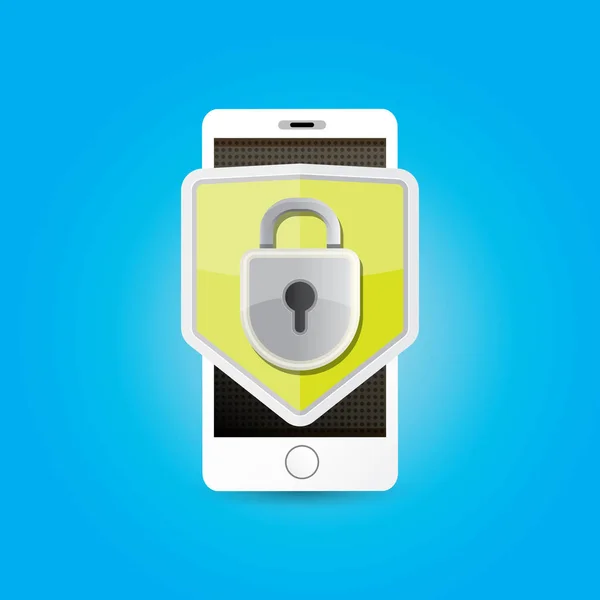 Schermo dell'app di sicurezza mobile con scudo e blocco — Vettoriale Stock