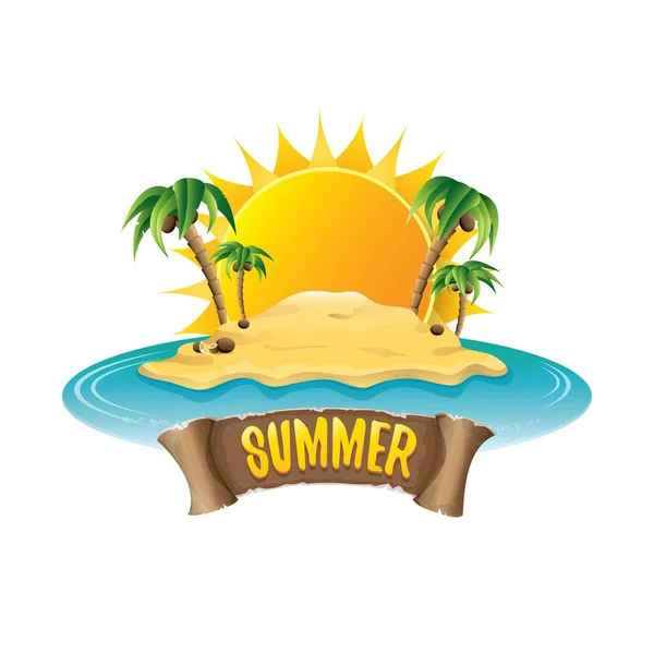 Vector verano etiqueta con isla tropical playa — Vector de stock