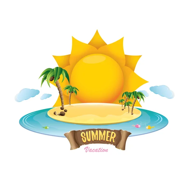 Vector sommaren etikett med ön tropisk strand — Stock vektor