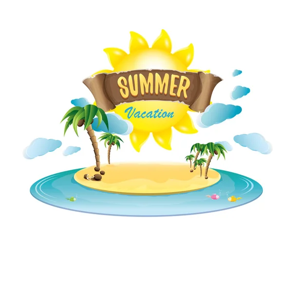 Vector verano etiqueta con isla tropical playa — Vector de stock