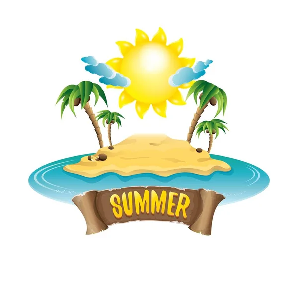 Vetor rótulo de verão com ilha praia tropical — Vetor de Stock