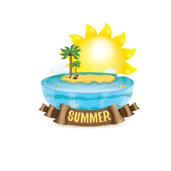 Étiquette d'été vectorielle avec plage île tropicale — Image vectorielle