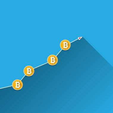 vektör bitcoin büyüme grafik üzerinde mavi arka plan.