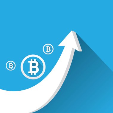 vektör bitcoin büyüme grafik üzerinde mavi arka plan.