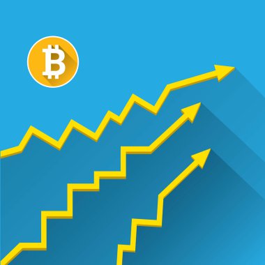 vektör bitcoin büyüme grafik üzerinde mavi arka plan.