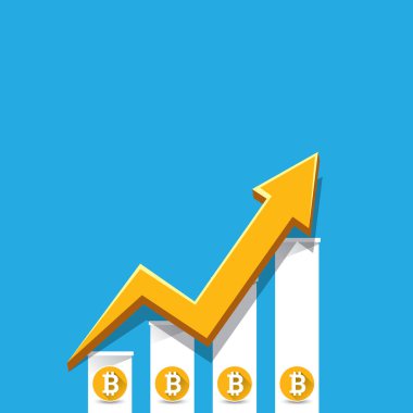 vektör bitcoin büyüme grafik üzerinde mavi arka plan.