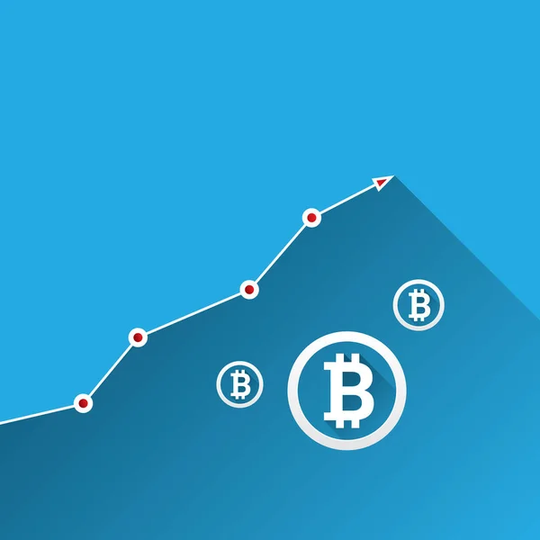 Vektor bitcoin růstový graf na modrém pozadí. — Stockový vektor