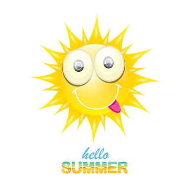 vektör Merhaba yaz etiket ile parlak güneş gülümsüyor