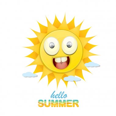 vektör Merhaba yaz etiket ile parlak güneş gülümsüyor