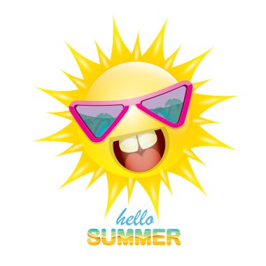 vektör Merhaba yaz etiket ile parlak güneş gülümsüyor