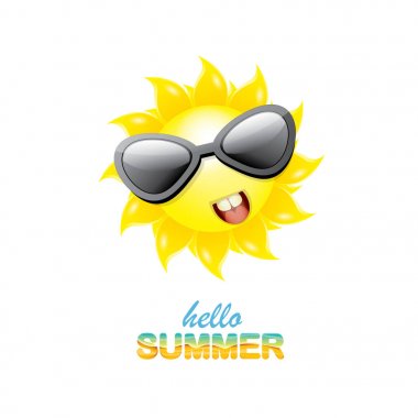 vektör Merhaba yaz etiket ile parlak güneş gülümsüyor