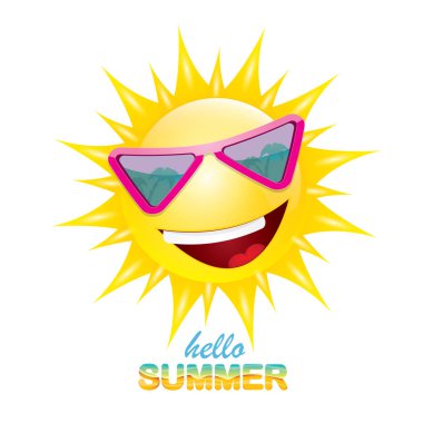 vektör Merhaba yaz etiket ile parlak güneş gülümsüyor