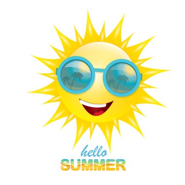 vektör Merhaba yaz etiket ile parlak güneş gülümsüyor