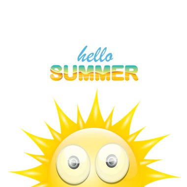 vektör Merhaba yaz etiket ile parlak güneş gülümsüyor