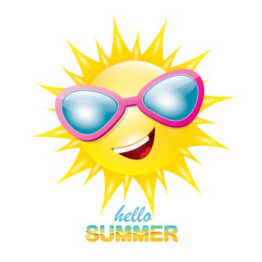 vektör Merhaba yaz etiket ile parlak güneş gülümsüyor