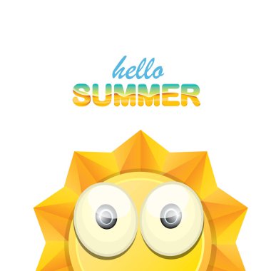 vektör Merhaba yaz etiket ile parlak güneş gülümsüyor