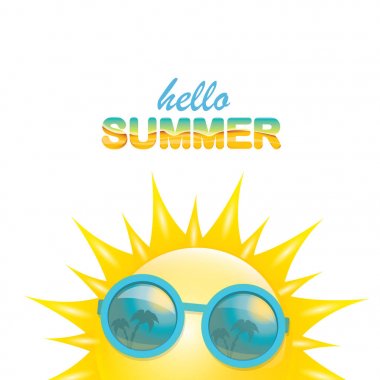 vektör Merhaba yaz etiket ile parlak güneş gülümsüyor