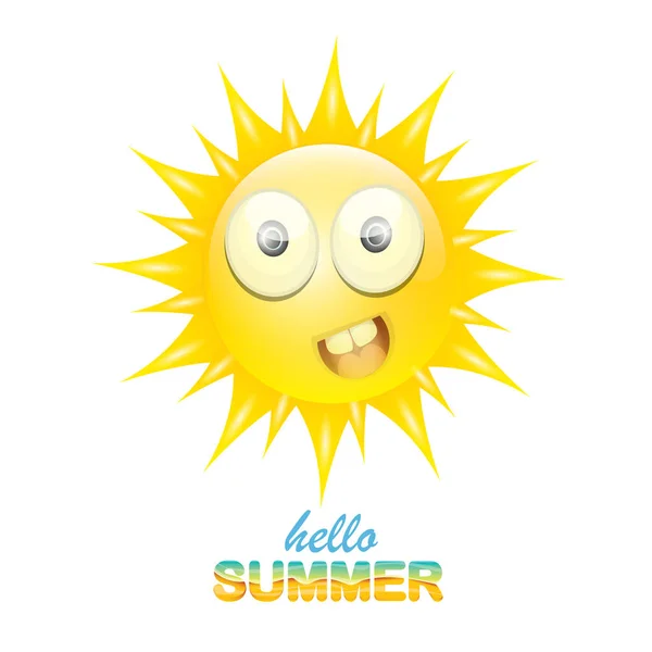 Vector hola etiqueta de verano con sol brillante sonriente — Vector de stock