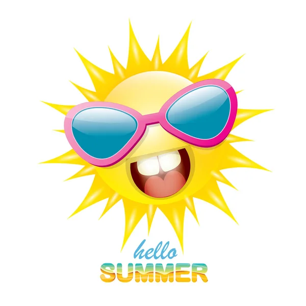 Vector hola etiqueta de verano con sol brillante sonriente — Vector de stock