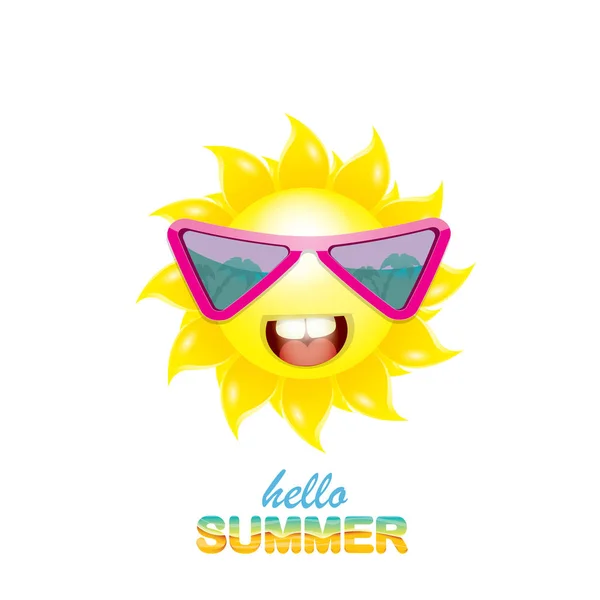 Vecteur bonjour étiquette d'été avec sourire soleil brillant — Image vectorielle