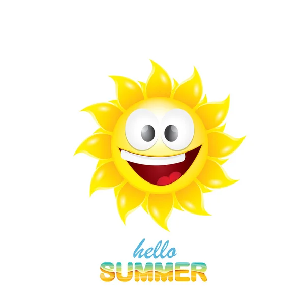 Vector hola etiqueta de verano con sol brillante sonriente — Archivo Imágenes Vectoriales