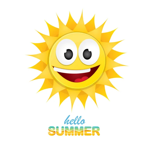 Vector hola etiqueta de verano con sol brillante sonriente — Vector de stock