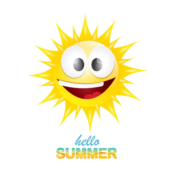 Vektör Merhaba yaz etiket ile parlak güneş gülümsüyor — Stok Vektör