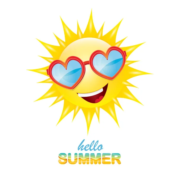 Vektor Ahoj léto popisek s úsměvem a lesklé slunce — Stockový vektor
