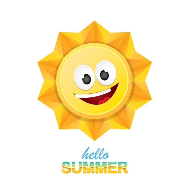 Vector hola etiqueta de verano con sol brillante sonriente — Vector de stock