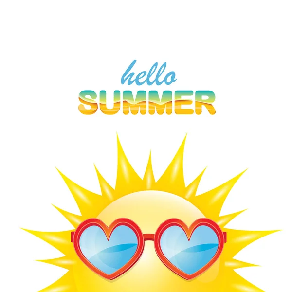 Vecteur bonjour étiquette d'été avec sourire soleil brillant — Image vectorielle