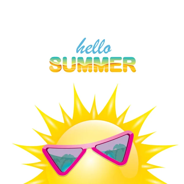Vector hola etiqueta de verano con sol brillante sonriente — Vector de stock