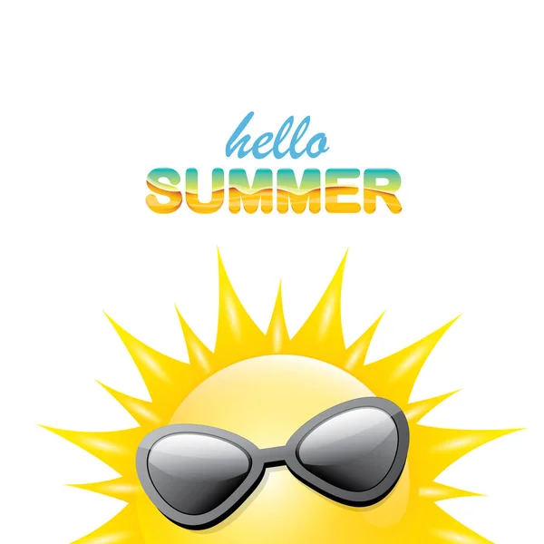 Vector hola etiqueta de verano con sol brillante sonriente — Archivo Imágenes Vectoriales