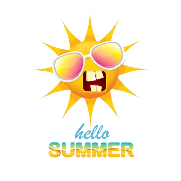Vector salut eticheta de vară cu soare strălucitor zâmbitor — Vector de stoc