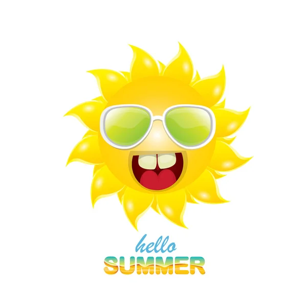 Vektori hello kesä etiketti hymyilevä kiiltävä aurinko — vektorikuva