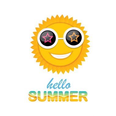 vektör Merhaba yaz etiket ile parlak güneş gülümsüyor