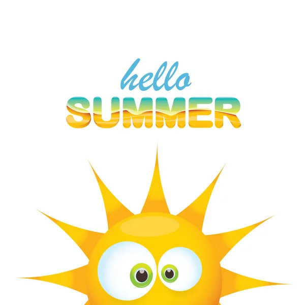 Vector hola etiqueta de verano con sol brillante sonriente — Vector de stock