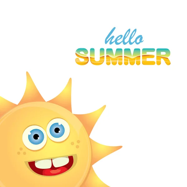 Vektor hallo Sommeretikett mit lächelnder, glänzender Sonne — Stockvektor