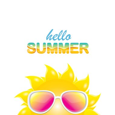 vektör Merhaba yaz etiket ile parlak güneş gülümsüyor