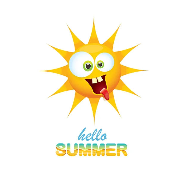 Vector hola etiqueta de verano con sol brillante sonriente — Vector de stock