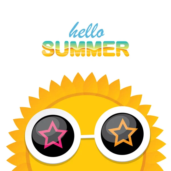 Vetor Olá etiqueta de verão com sol brilhante sorridente — Vetor de Stock