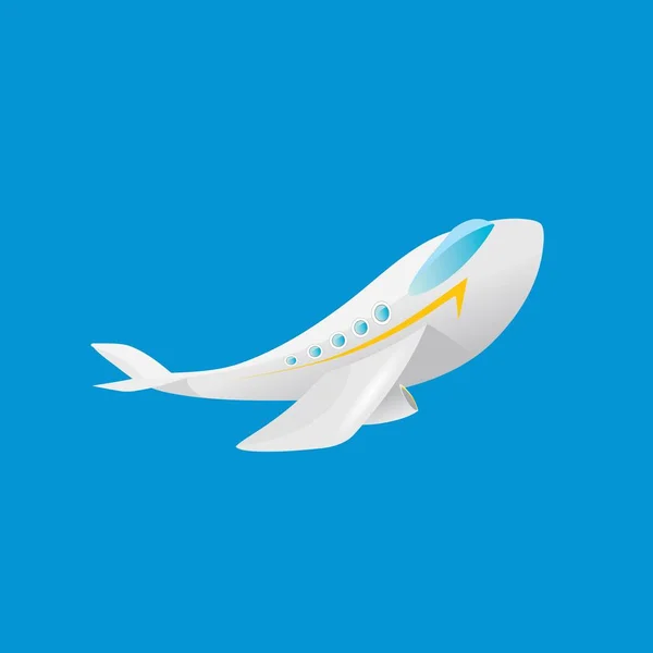 Vector de dibujos animados avión volando en el cielo azul — Vector de stock