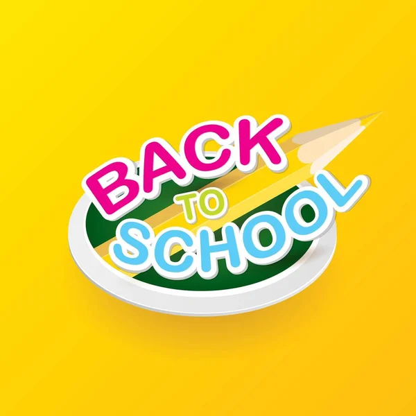 Back to school vector label with text and pencil — Stock Vector