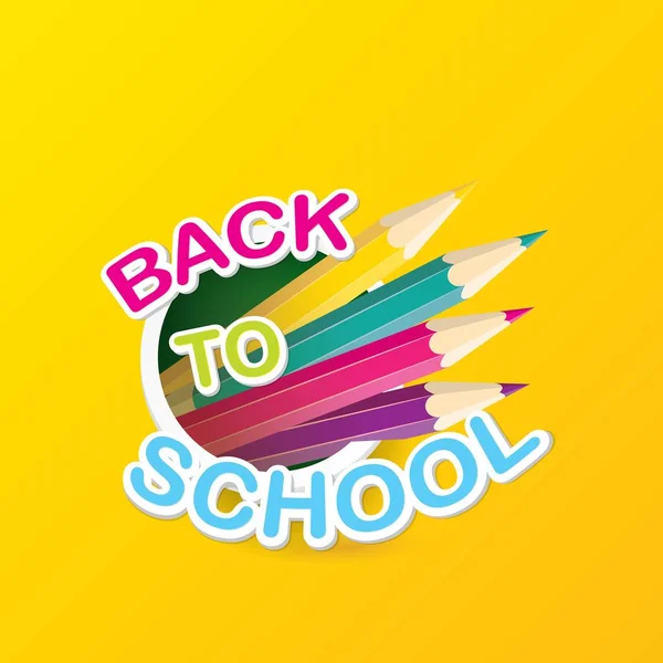 Étiquette vectorielle de retour à l'école avec texte et crayon — Image vectorielle