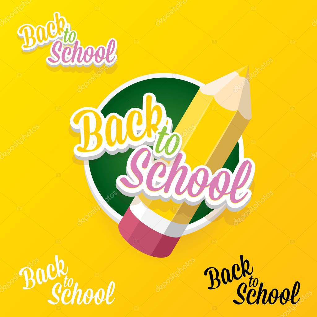Back to school vector label with text and color pencil isolated on orange background. back to school vector concept icon illustration.