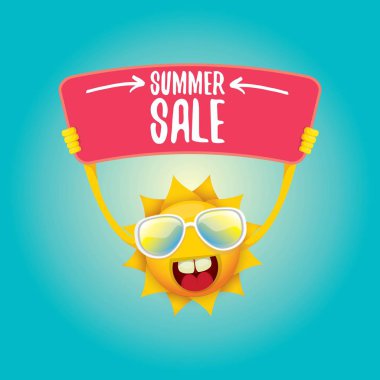 vektör yaz mutlu güneş satışı teklif işareti tutarak