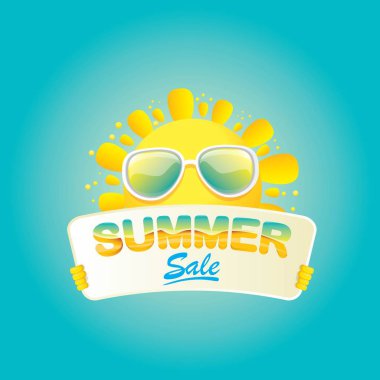 vektör yaz mutlu güneş satışı teklif işareti tutarak