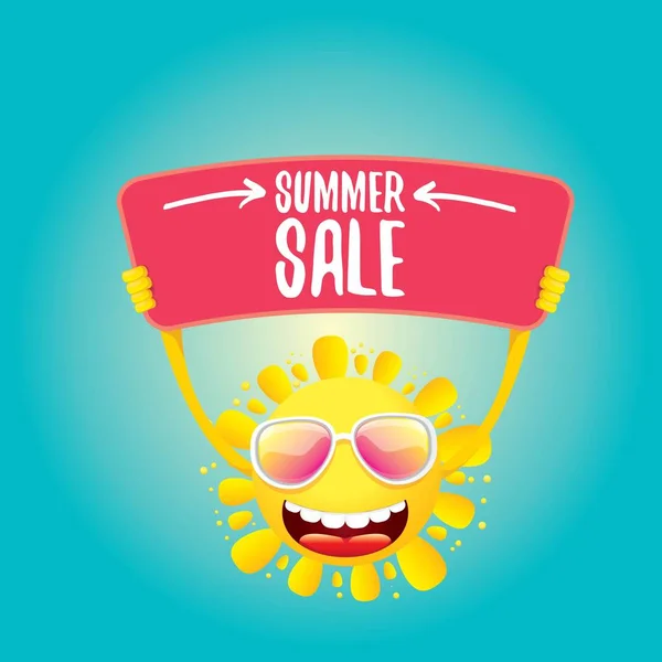 Vector summer happy sun holding sale offer sign — Stock Vector