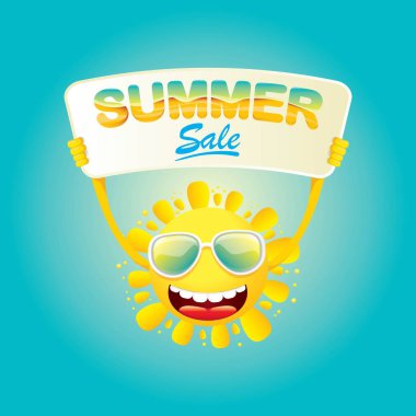 vektör yaz mutlu güneş satışı teklif işareti tutarak